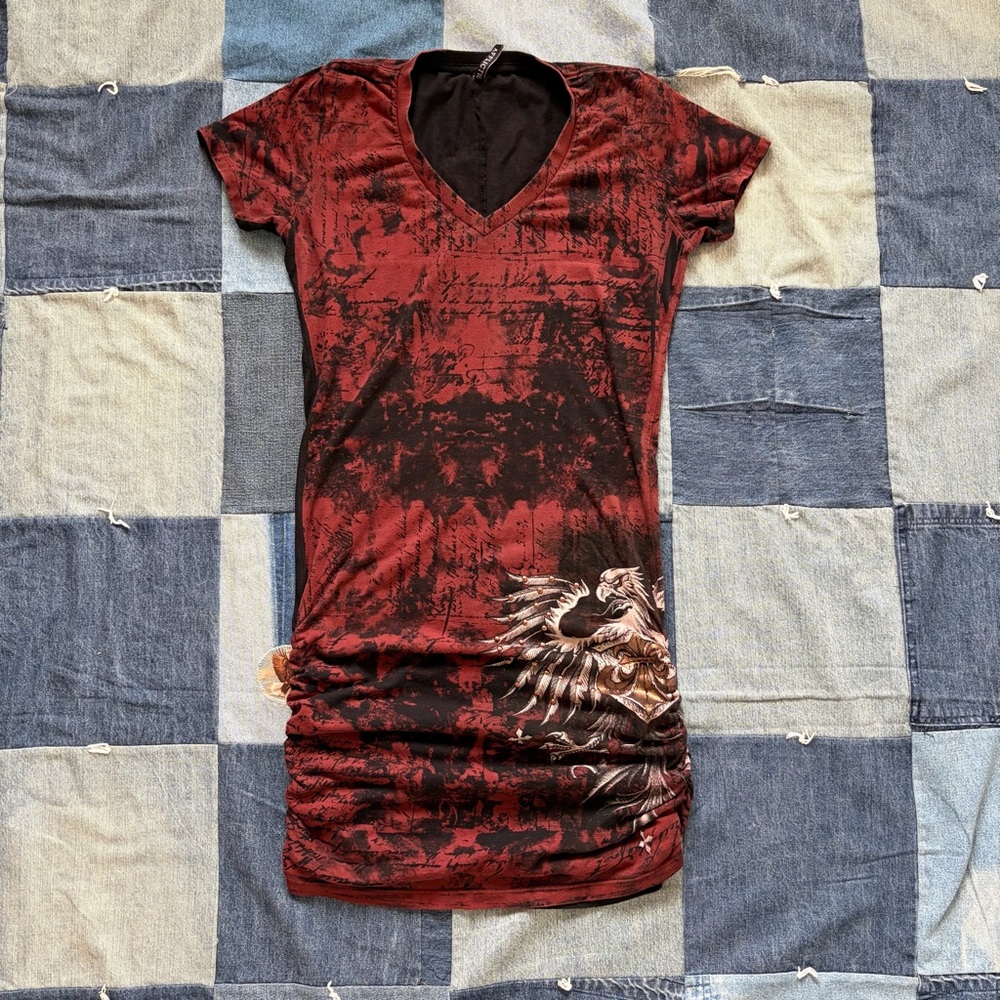 RARE 🔥 Affliction Y2K Ruched Embellished Mini Dress